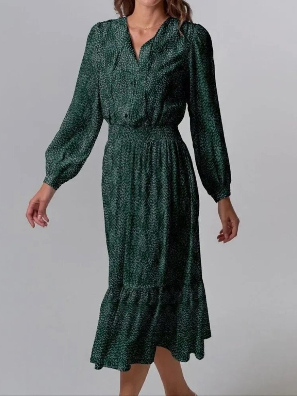 Tucker Silk Dress Juliette Emerald Stretch Charmeuse Long Sleeve Midi S